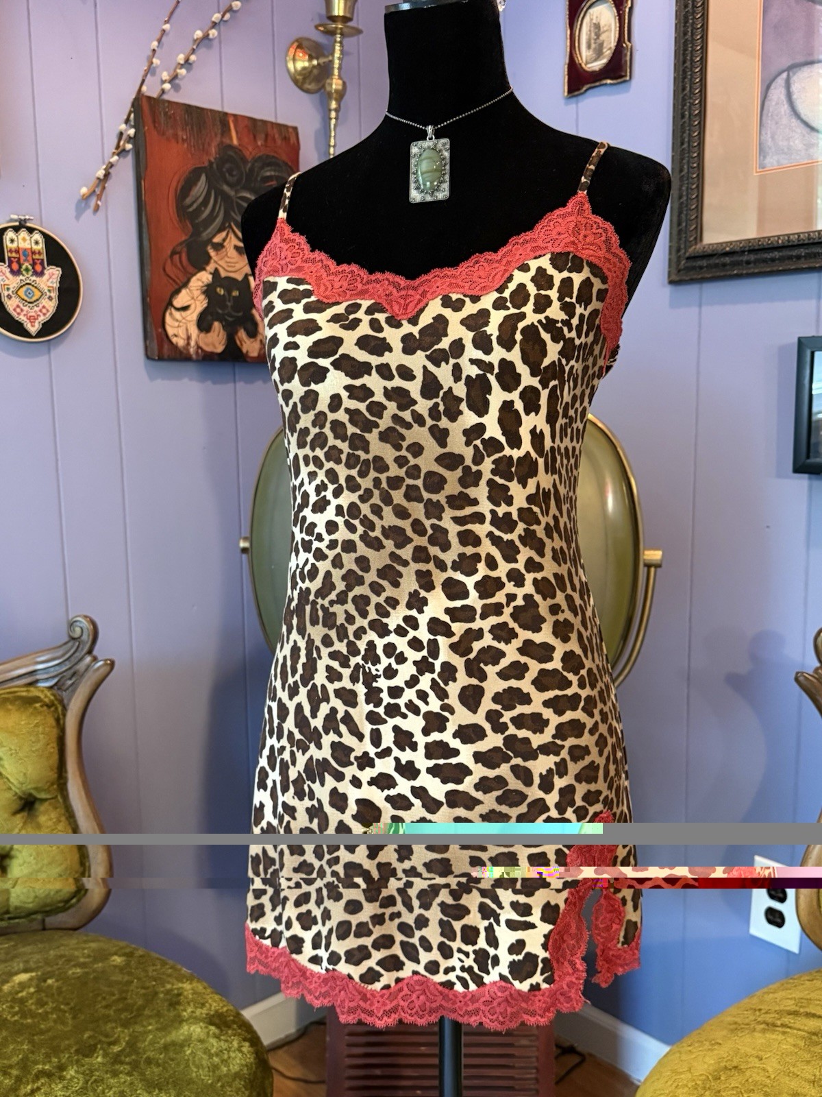 Vintage Bisou Bisou Y2K Leopard Print Indie Sleaze Mob Wife Slip Dress Size S