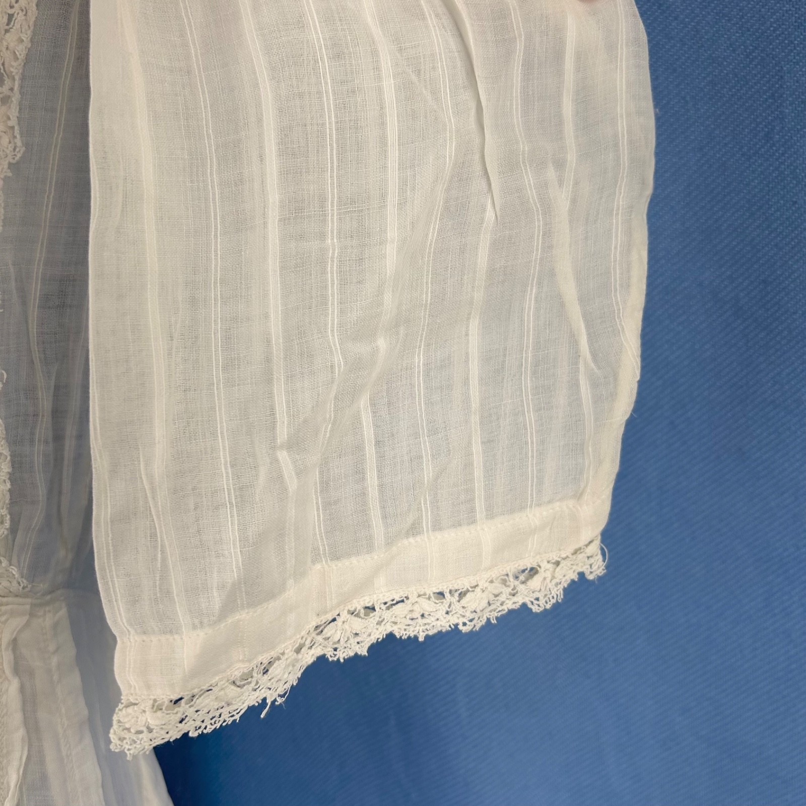 Antique Early 20th Century Sheer White Cotton Tea Gown Pintuck Pleats, Lace