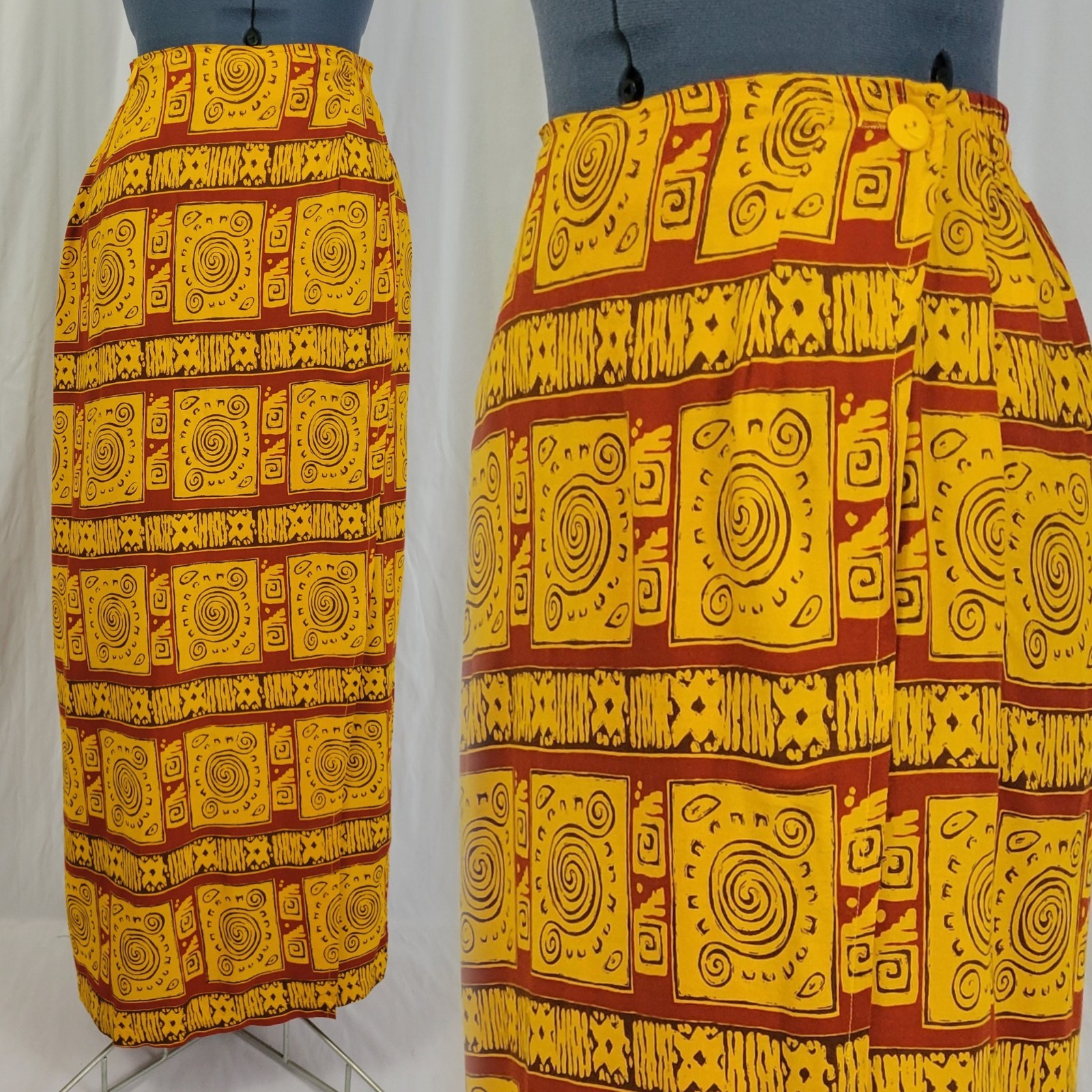 Vintage Passports by Pier 1 Imports Wrap Skirt in Rust/Gold/Brown Size Med