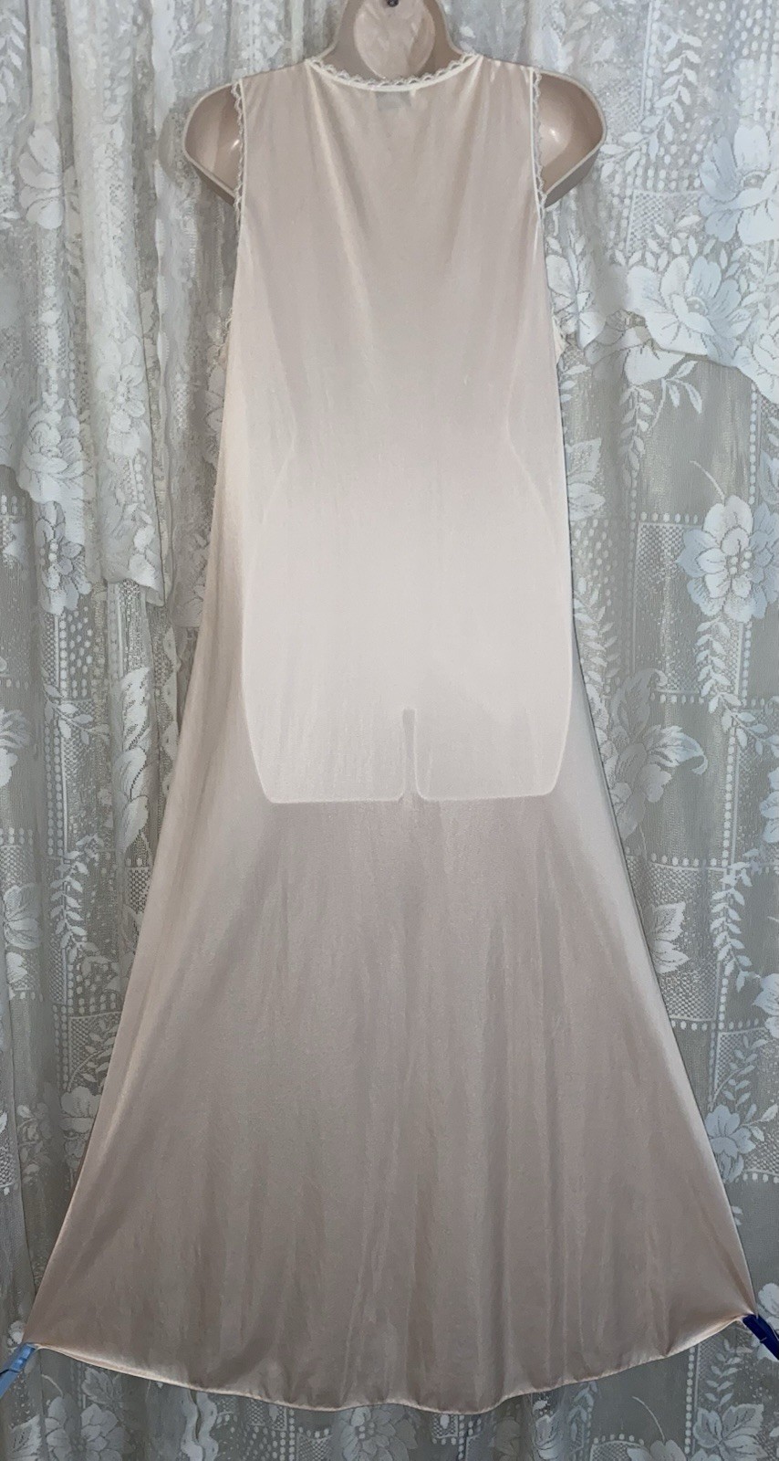 VTG S M FANCY LORRAINE PEACH SOFT Nylon WRAP Peignoir Robe Nightgown w Lace SET