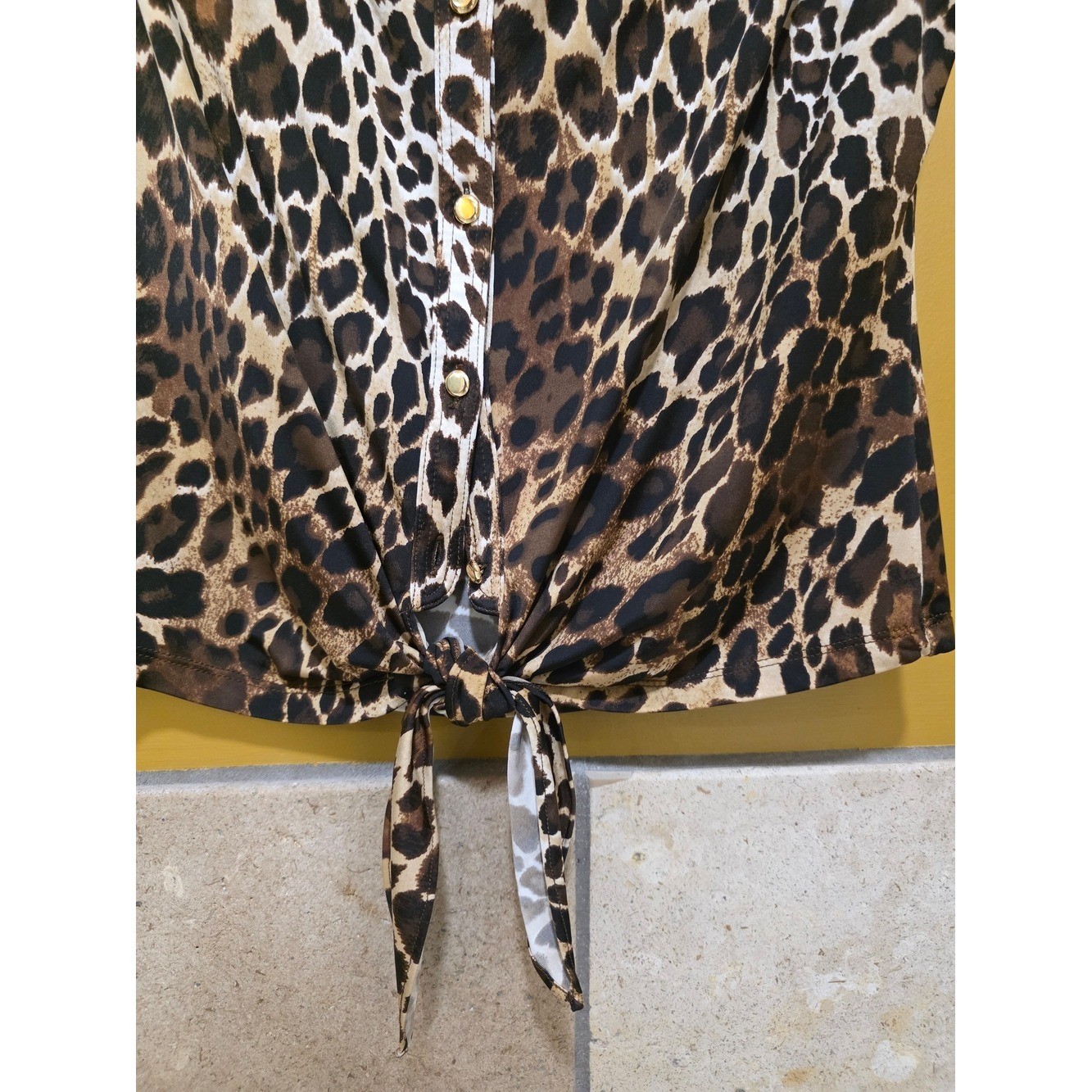 Cache Leopard Print Tie-Front Sleeveless Tank in Brown and Black Size S