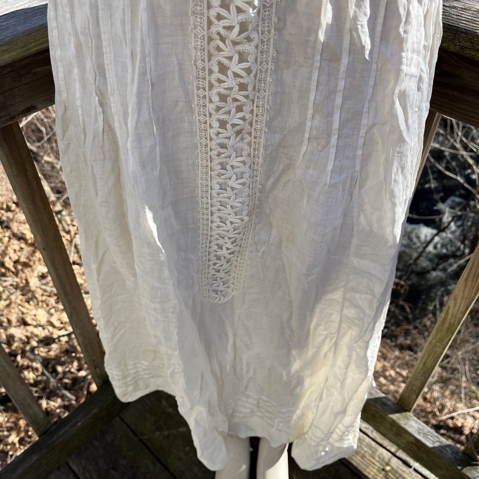 Authentic Edwardian Off White Cotton Lawn Dress c.1900 Lace Pintuck Button Back