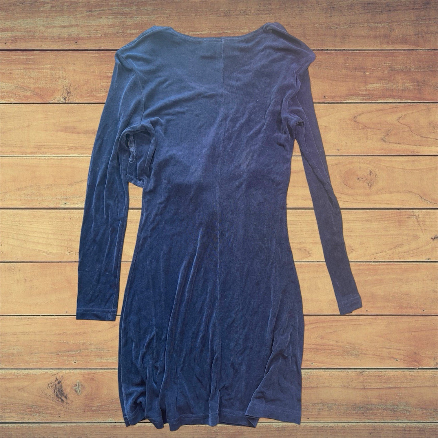 Vintage 90s Navy Blue Floral Long Sleeve Dress Grunge Knee Length Medium