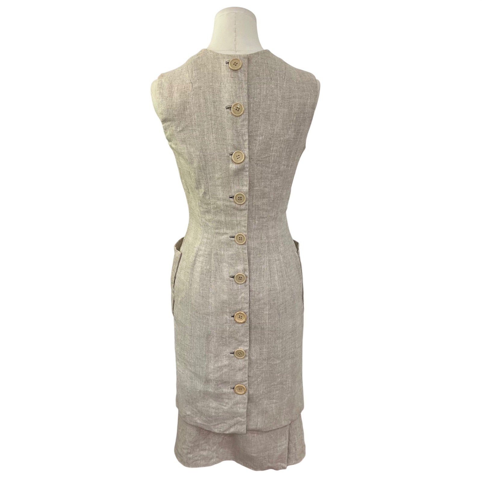 Vintage 1950s Junior Sophisticates Oatmeal Linen Sheath Dress Button Back Set S