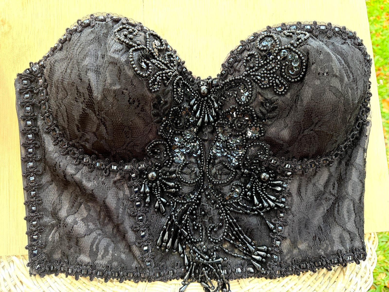 Vintage 80s Bustiers Corset Strapless Sequin 38C Sexy Lace Satin Boudoir Madonna
