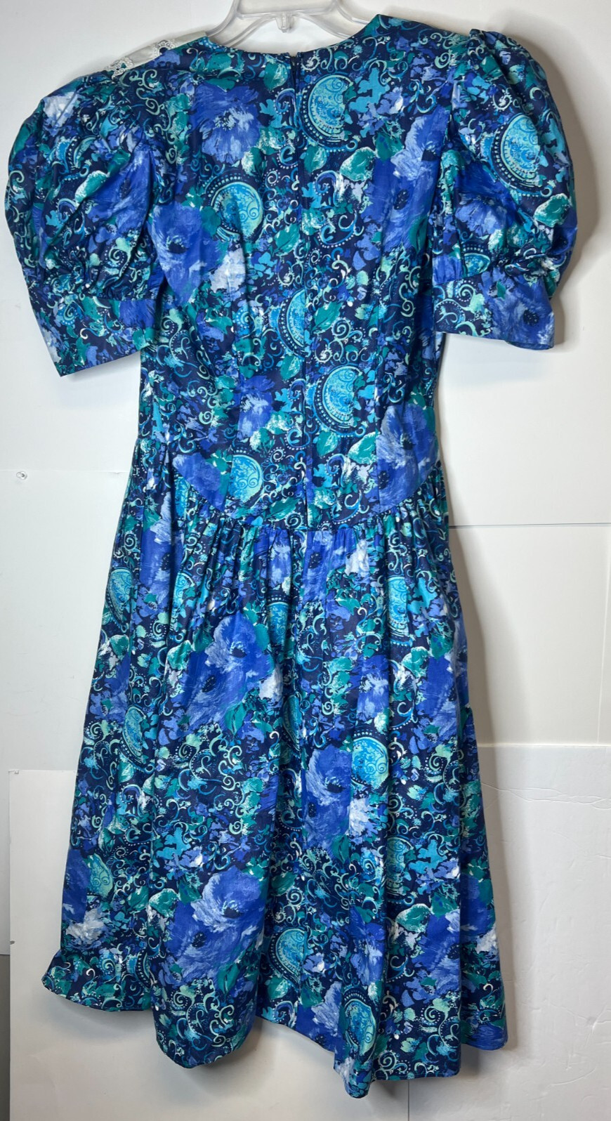 VTG ACT I Women&rsquo;s Size 10 Blue Floral Garden Party Dress Full Skirt Lace Collar