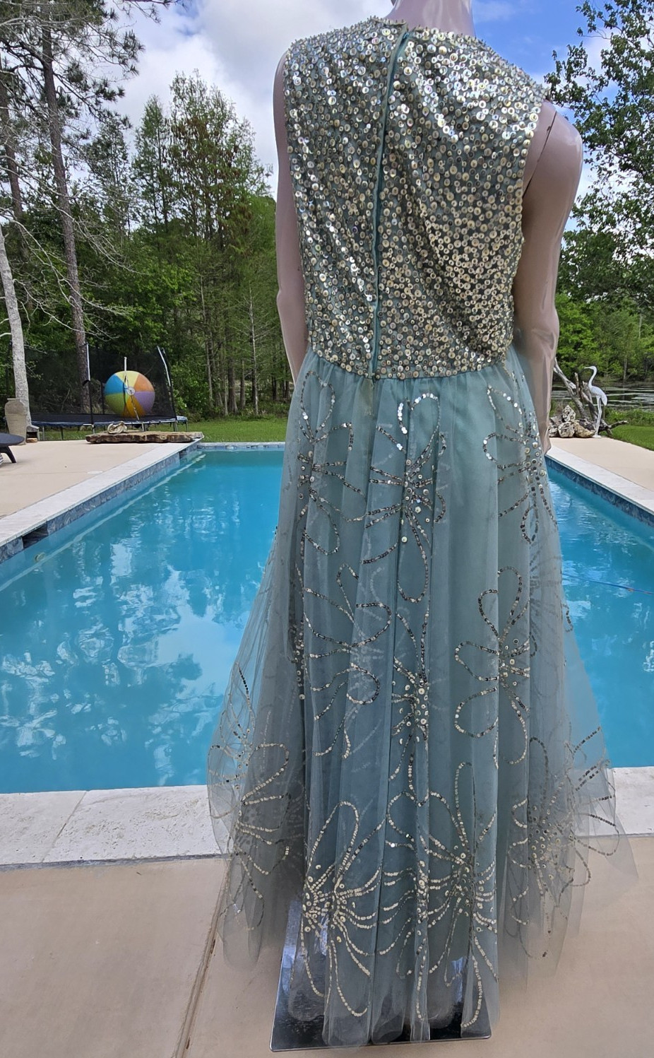 Victoria Royal Ltd. Vintage 60s Beaded Ice Blue Silk Formal Prom Dress size 18