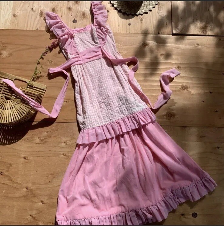vintage 60s 1960s pink gingham cottagecore Little Bo Peep dress