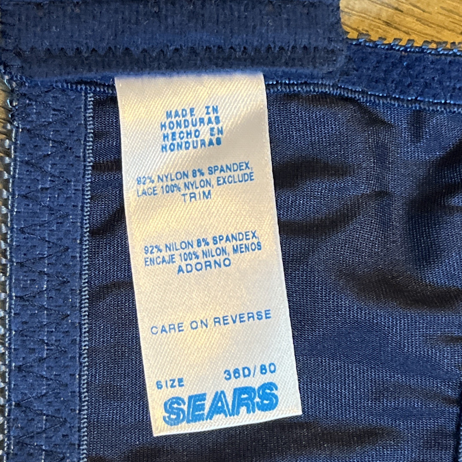 NWT Vintage Sears Lace Nylon Bra Full Figure Sz 36D Navy Blue Underwire