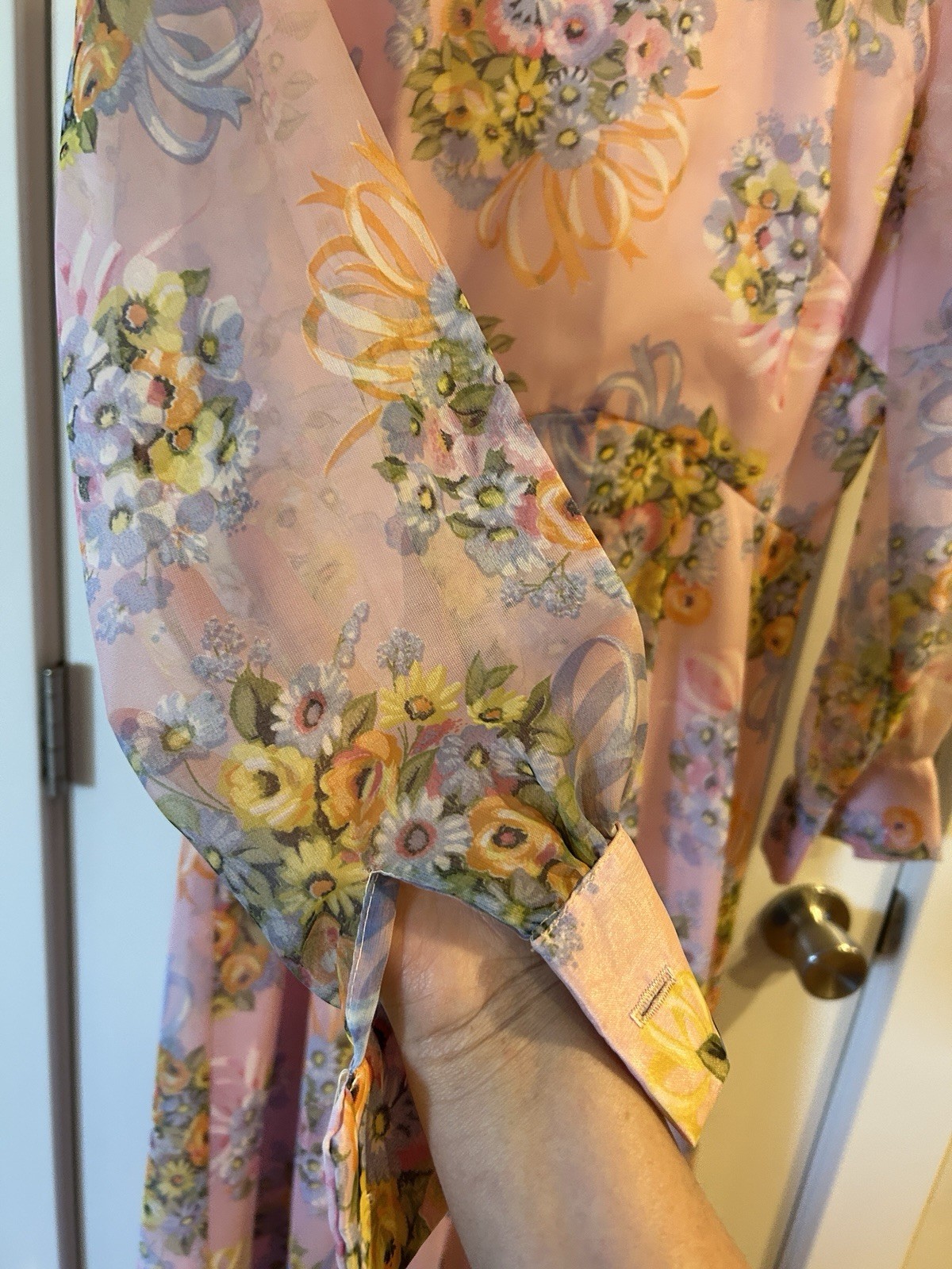 Avalon Classics Pink Floral Chiffon Maxi Dress Gown Sz 12 Cottage ILGWU Label