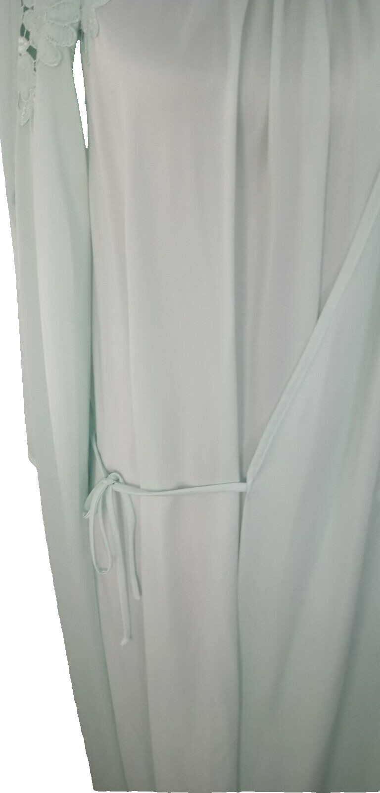 Vintage Shadowline Peignoir Set Nightgown & Robe M/L Long Green Lace Hollywood