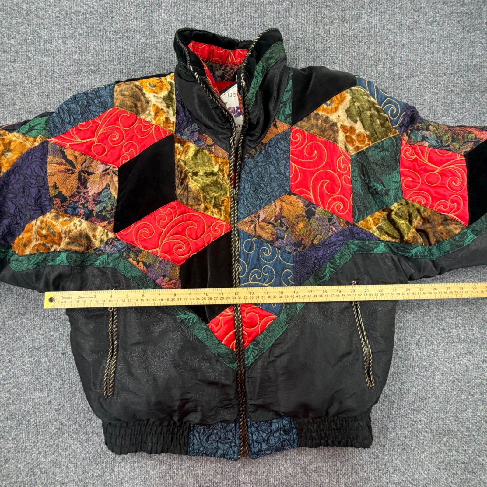 Vintage Pizazz Duvet Down Puffer Jacket XS Patchwork Velvet Brocade 80s 9682