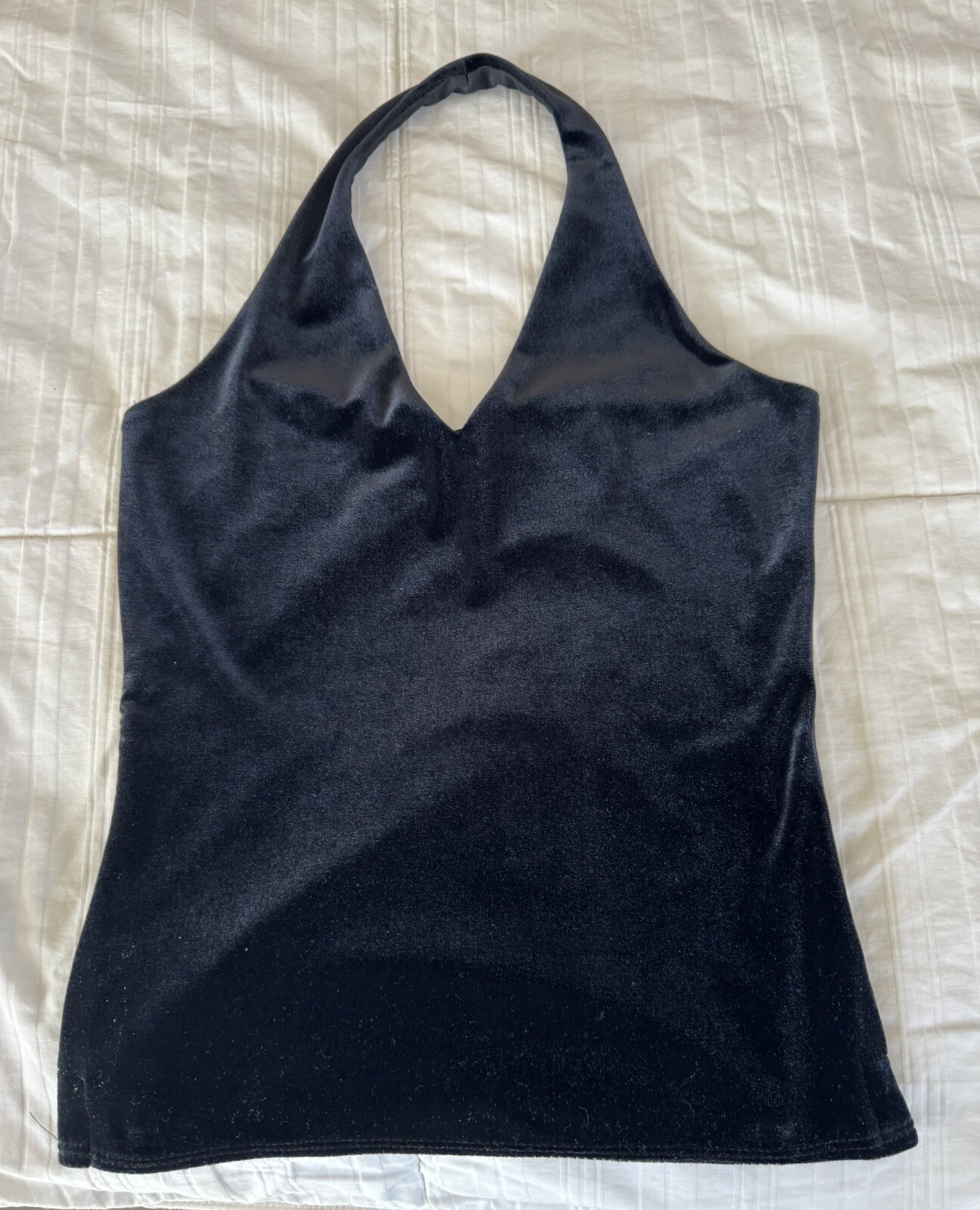 Vintage Black Velveteen Halter Top By VOL. 1 Size S Stretchy Fabric