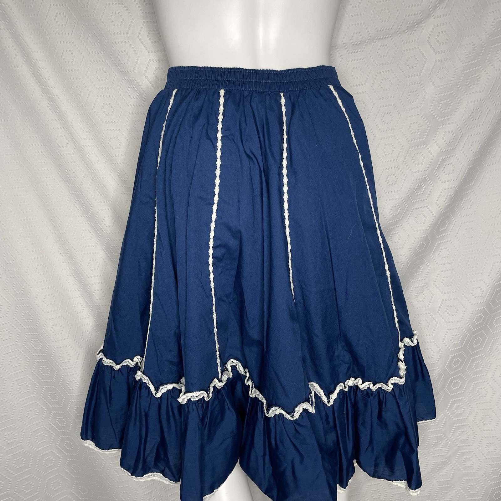 Vtg Partners Please Malco Modes Square Dancing Skirt M Blue Pockets Ruffle