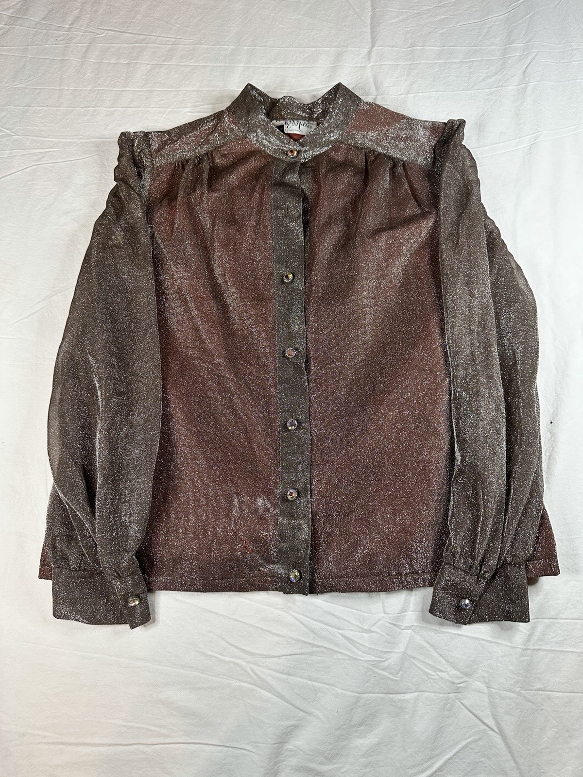 🤎Julie Miller of California Sheer Metallic Brown Silver Button Front Shirt USA