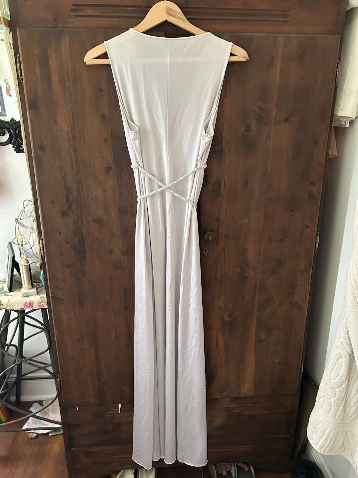 Vintage 70s Vanity Fair Goddess Nylon Empire Maxi Lingerie Gown 36 Lilac Gray