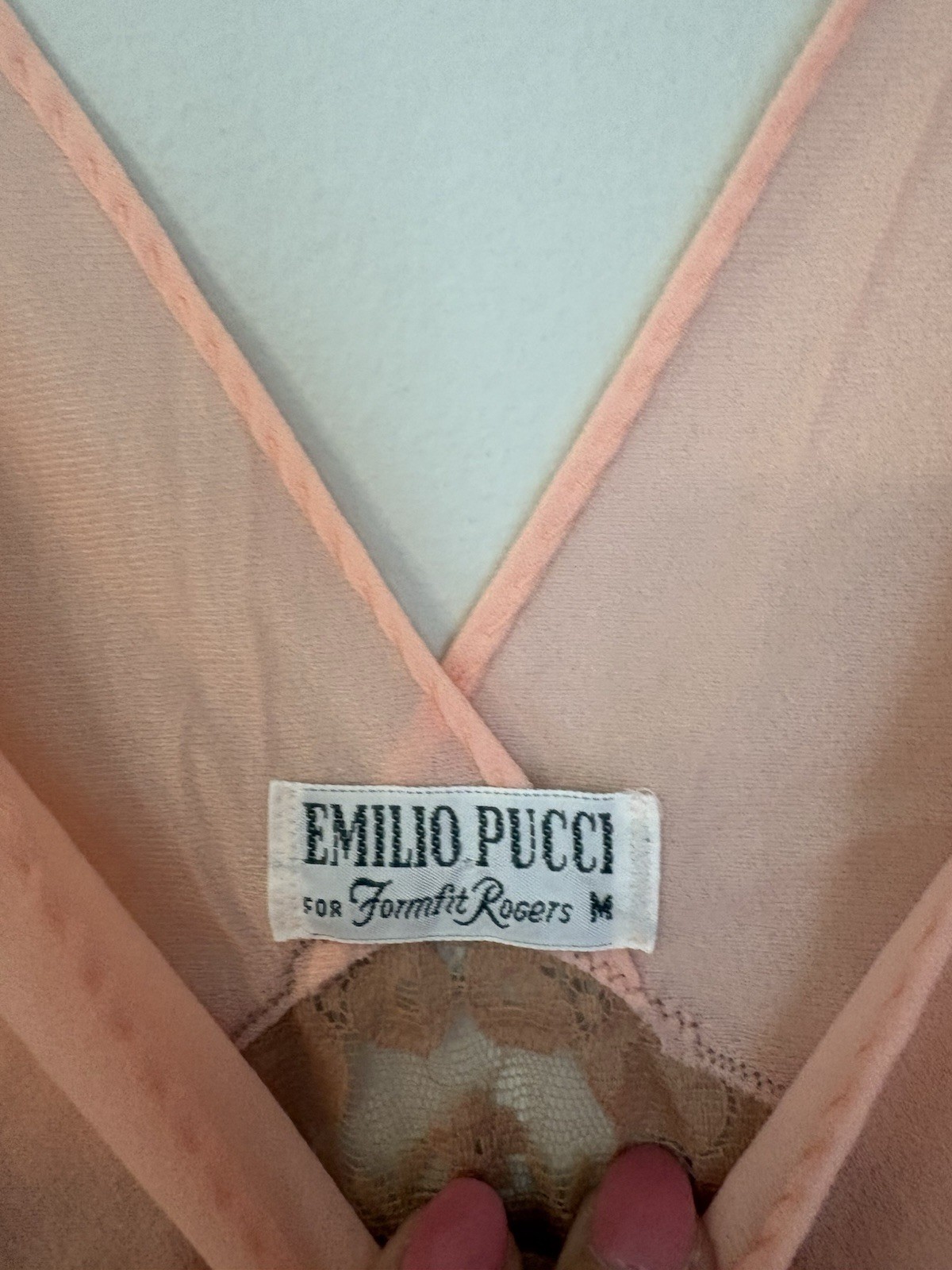 Vtg Emilio Pucci Formfit Rogers Pink Lace Nightgown Robe M medium Peignoir EUC