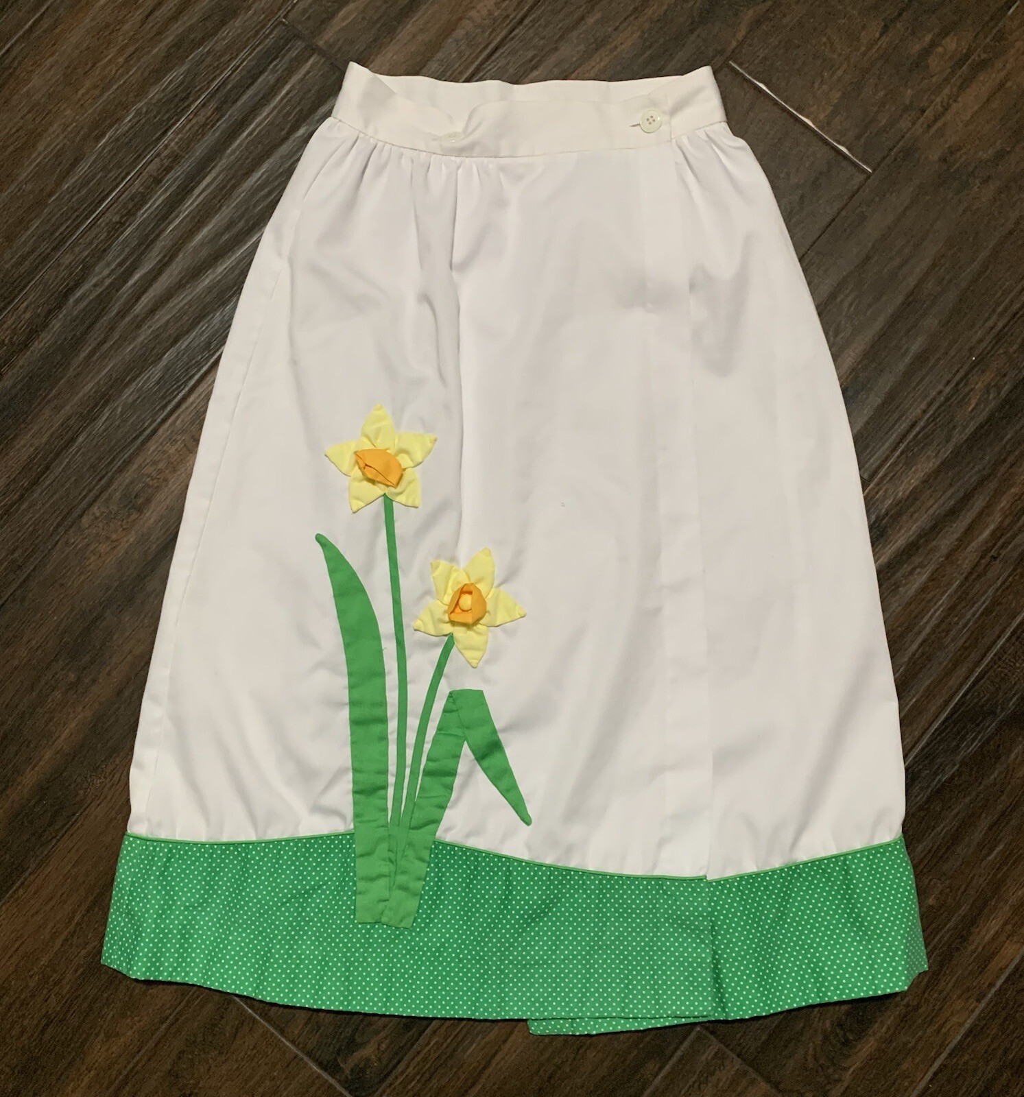 VTG 1970s Catherine Carr wrap skirt yellow daffodils quilted polka dots Small