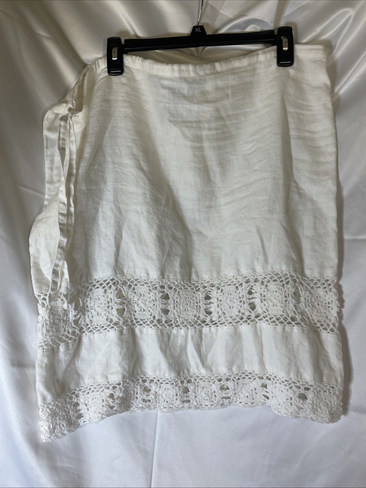 DKNY 100% Linen Bohemian Drawstring Crochet Hem Skirt Large