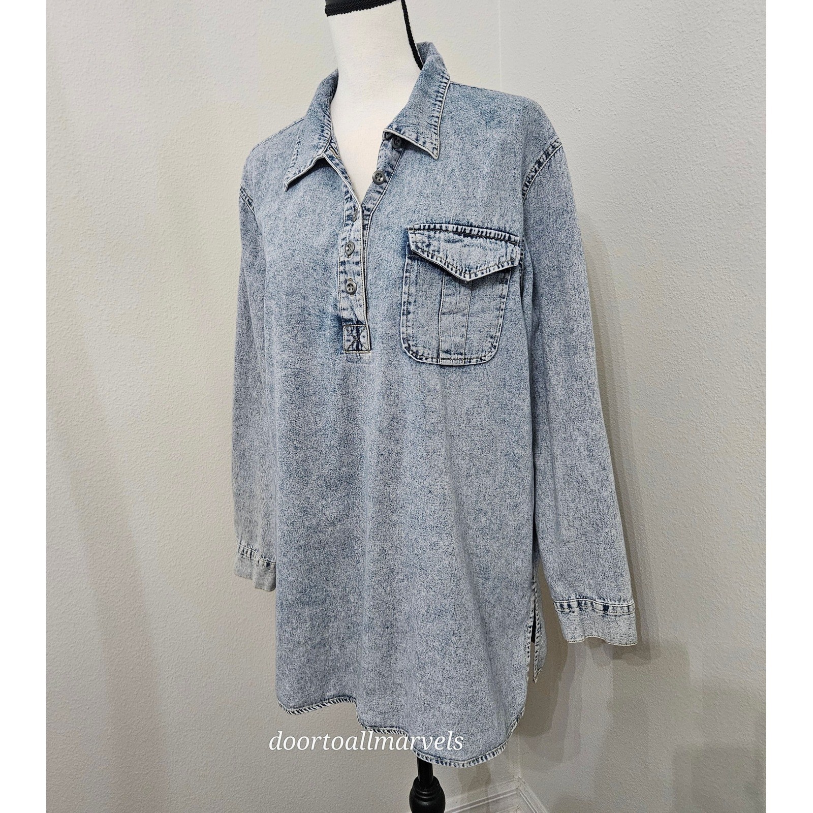 Newport News Jeanology Tunic &rsquo;90s Acid Wash Minimalist VTG Coastal Casual sz 18