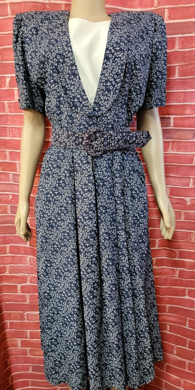 R. J. STEVENS Carol ESCRITOR VTG 80s Modest Secretary Womens Navy Dress Sz 8 #W7