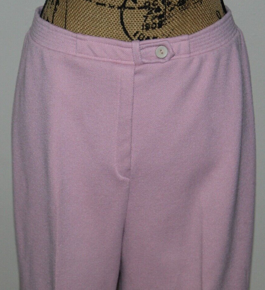 Vtg 60s 70s Dusty Pink Polyester 2 Pc Wide Leg Leisure Pant Suit Blazer Womens M