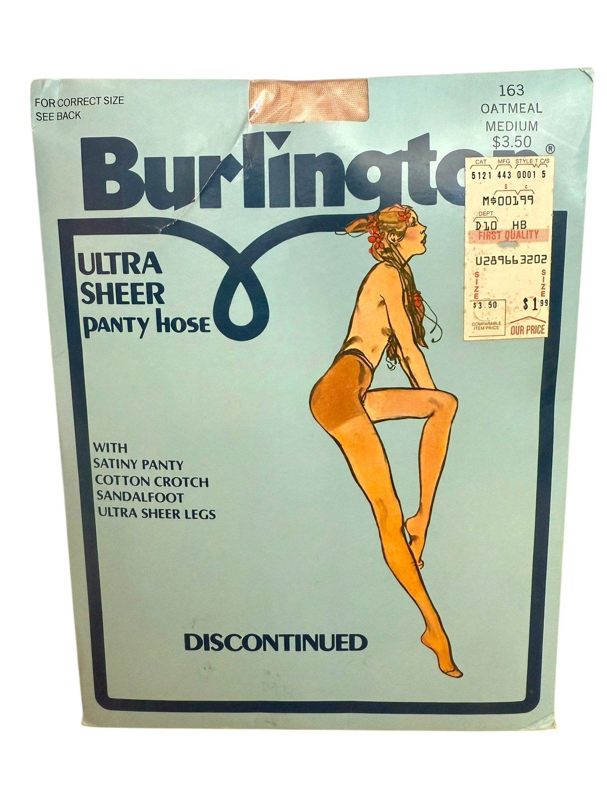 Vintage Burlington Ultra Sheer Pantyhose Medium Oatmeal Satiny Panty Sandalfoot