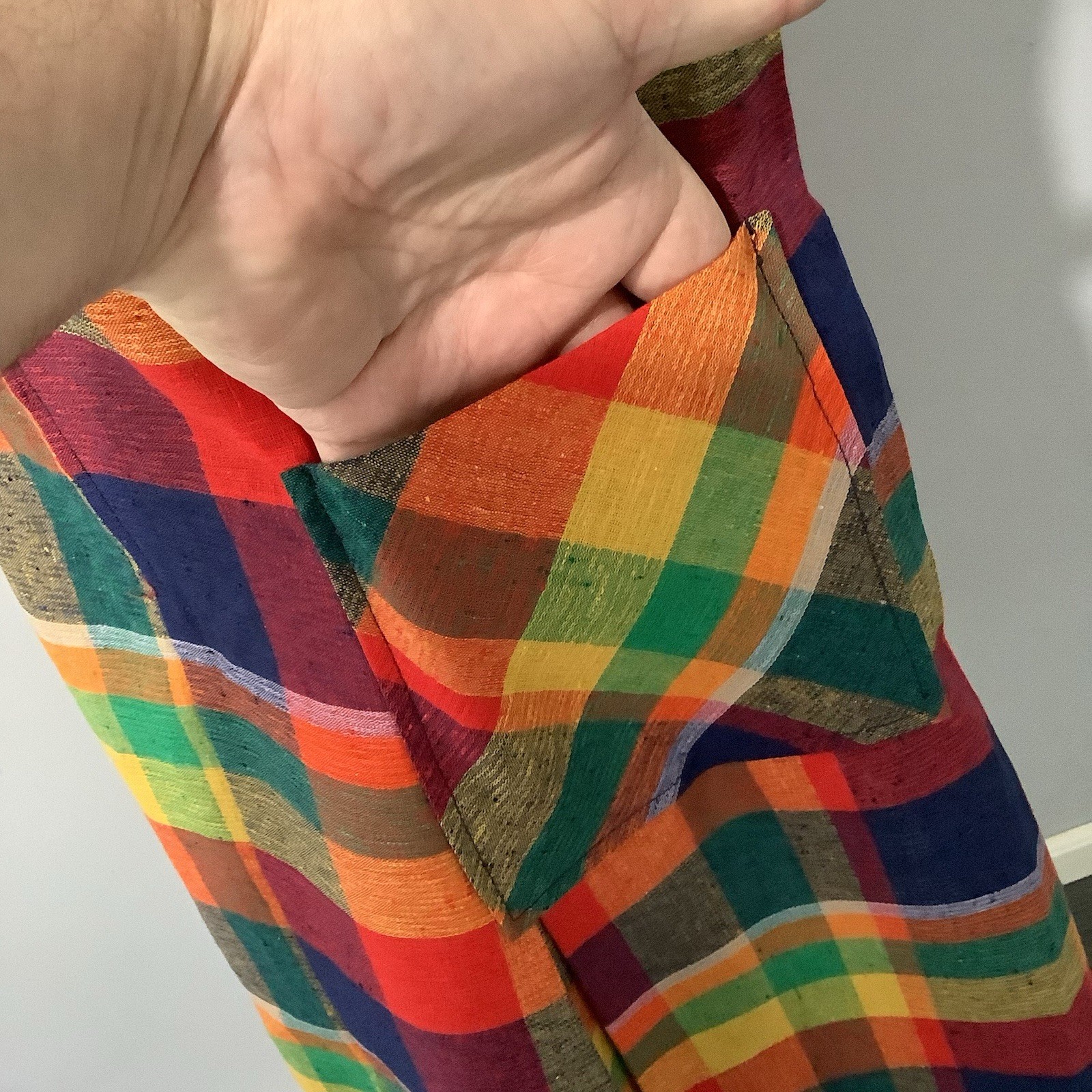 VTG 1960’s Colorful Plaid Cotton/Poly Dress Deadstock Mint With Tag XL B44”/W38”