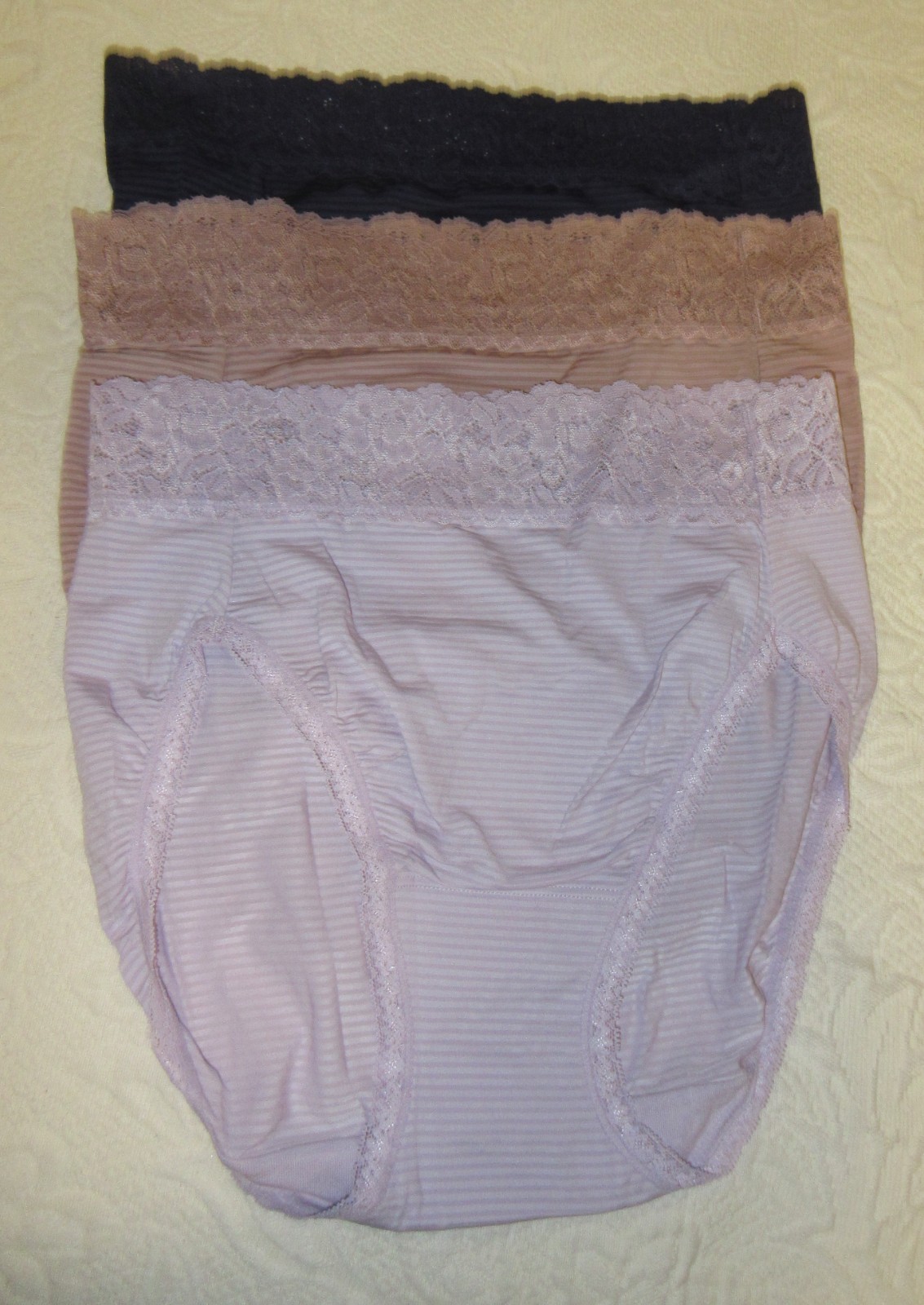 3 PR VANITY FAIR 13135 nylon stretch LACE LIGHT LUXE HI LEG panties 6/M