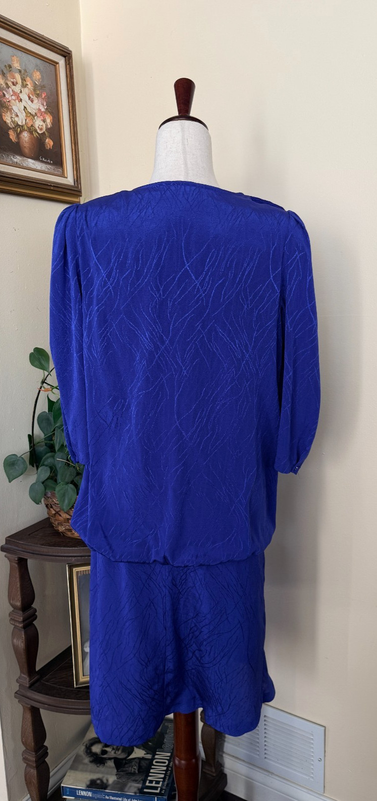 Vintage 80s Stuart Alan Blue Blouson Dress sz 10