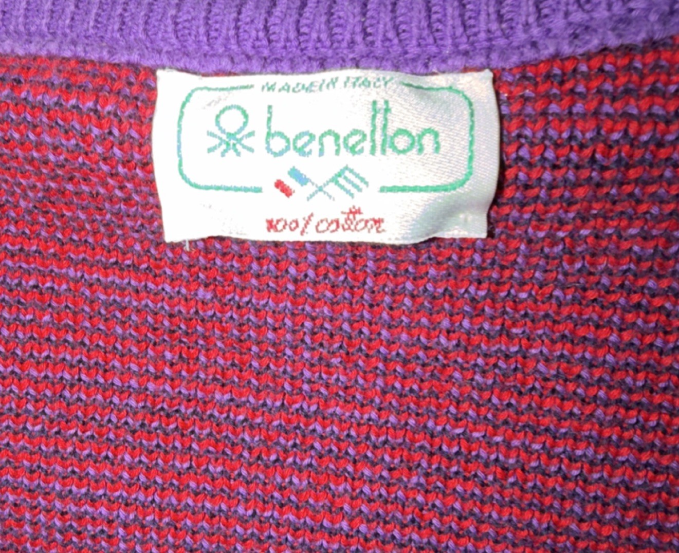Benetton Geometric Cotton Sweater Red Purple Black Vintage Regular