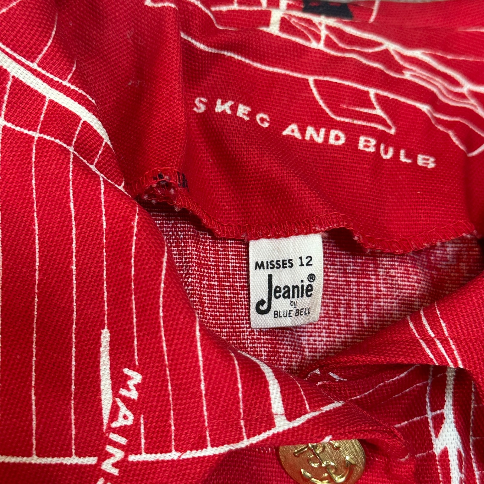Vintage 1960’s Red Nautical Sailor Jacket Boat Print Size 12- Jeanie by Bluebell