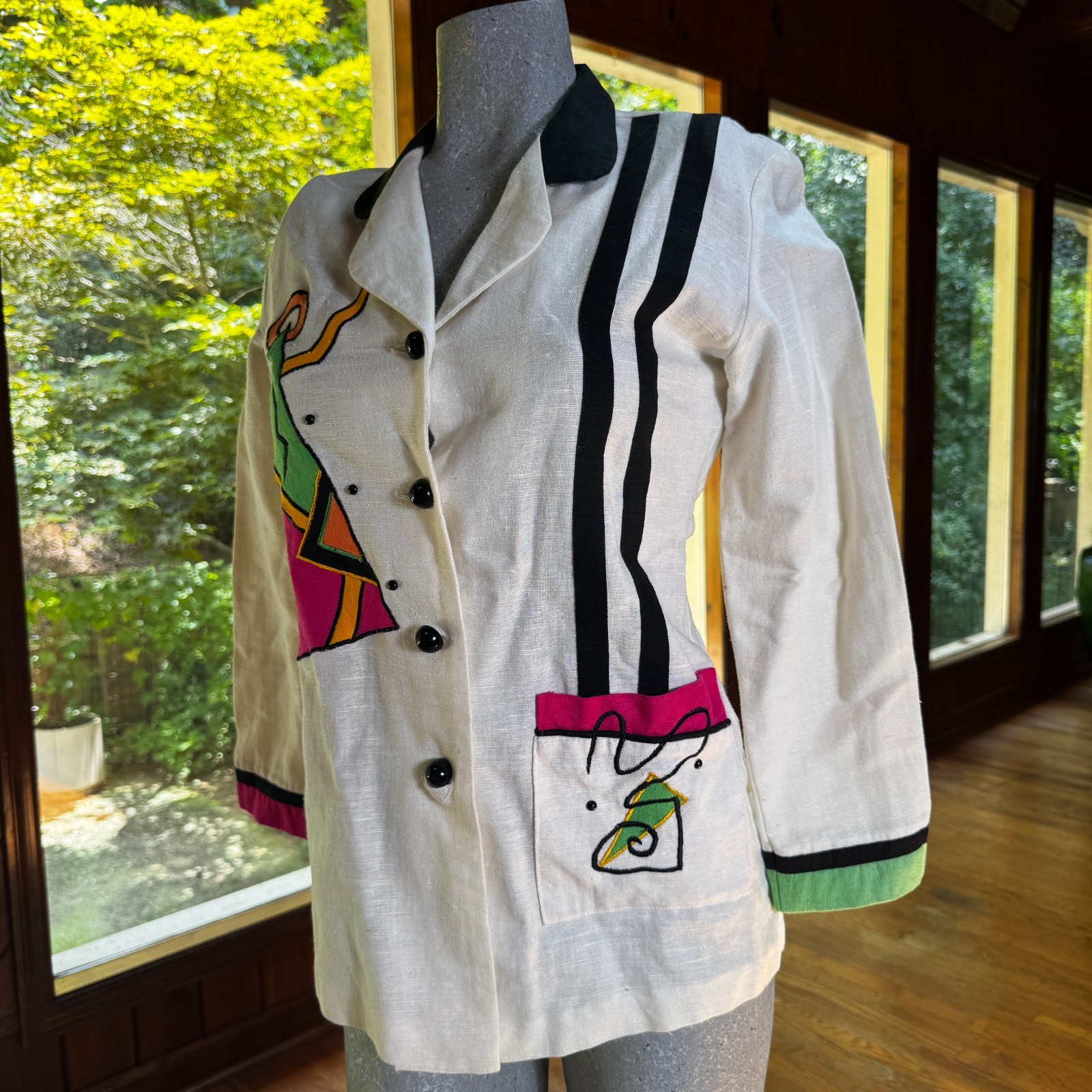 Vintage 80s Explosion Abstract Geometric Memphis Milano Art Blazer Size Medium