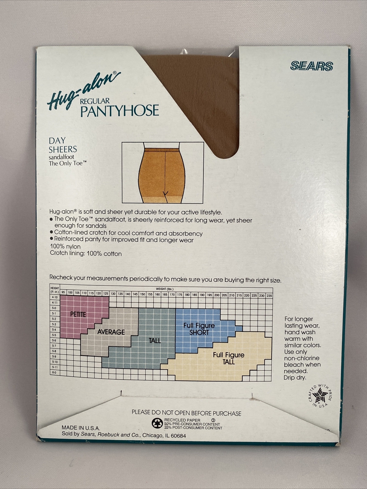 SEARS HUG-ALON Pantyhose Full Figure Short NUDE NEW Vintage Nylons