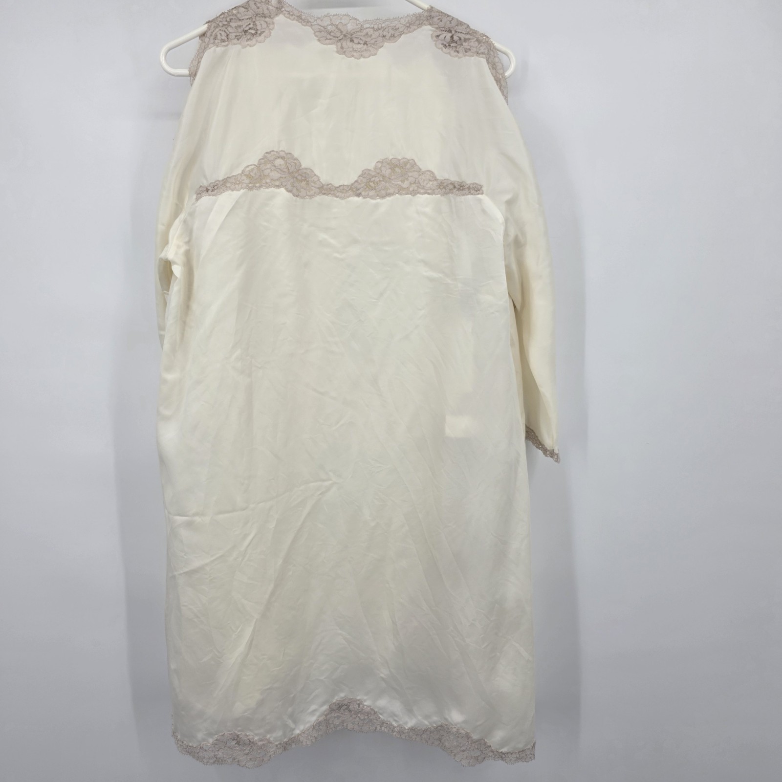 Vintage 1970s Eyeful by Flaums Peignoir Set Ivory Lace Silk Blend Union Made