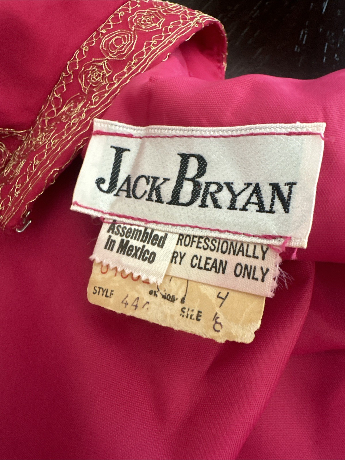 Jack Bryan NWT 70s Raspberry Pink Voile & Gold Embroidery Blouson Maxi Dress S