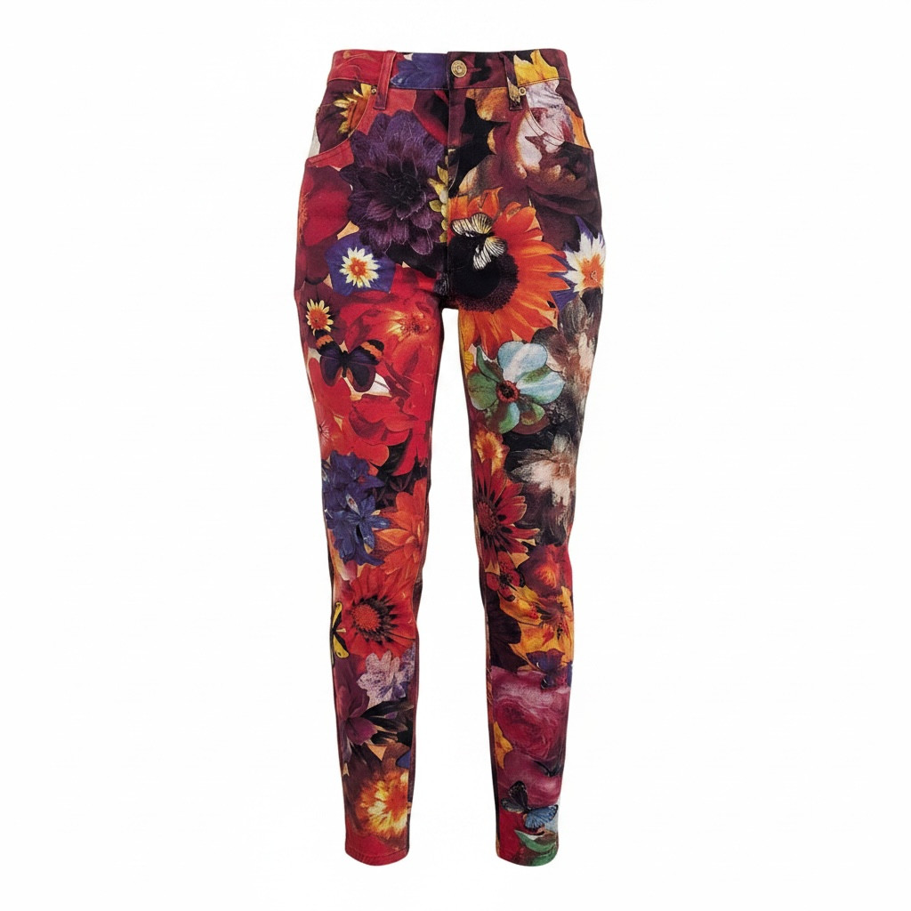 Christian Lacroix Floral Denim Pants 90s Vintage High Waisted EU 38 Rare 6 8