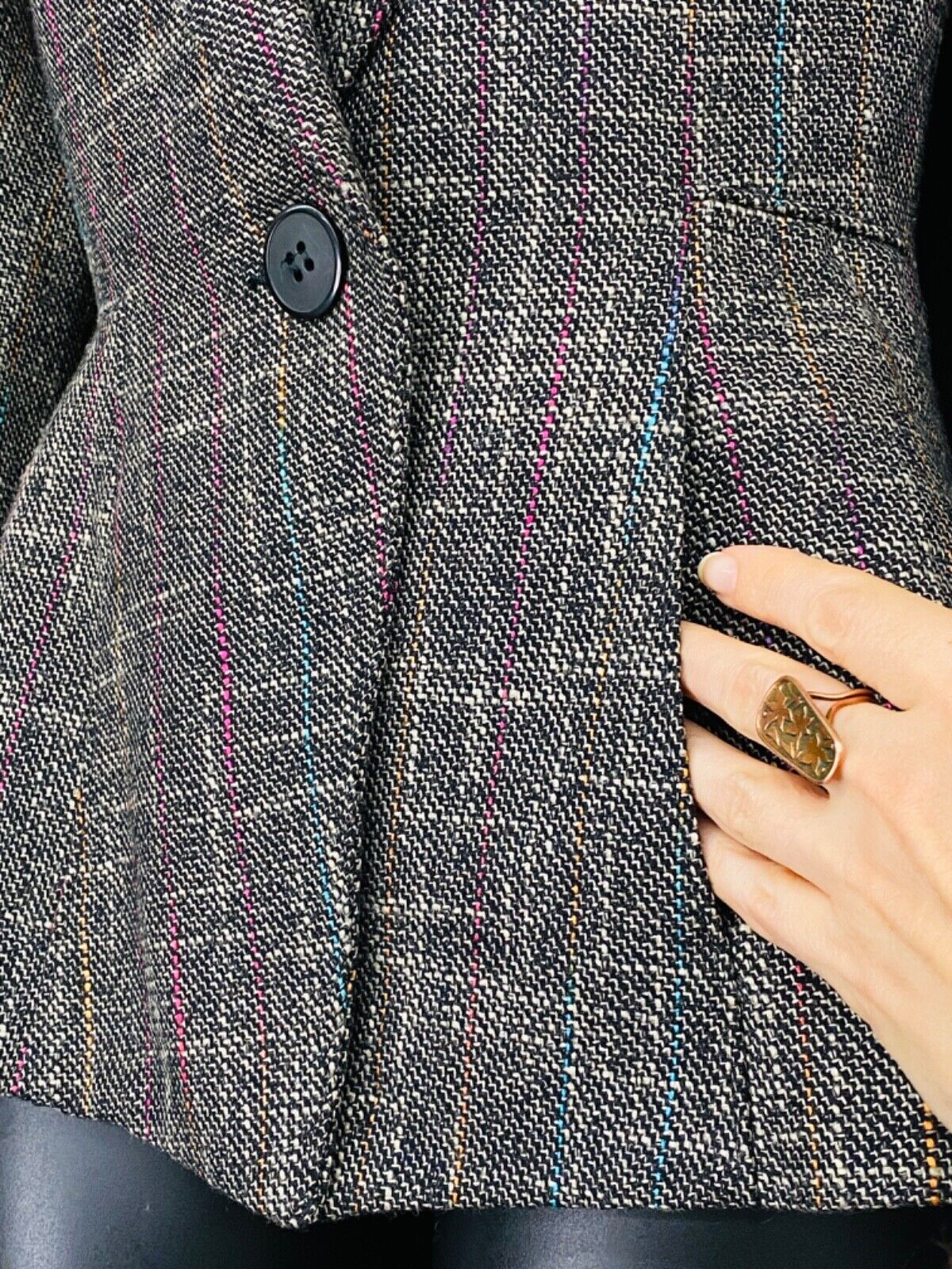 Vintage 1980s gray jacket, Victorian style wool rainbow blazer tailored S
