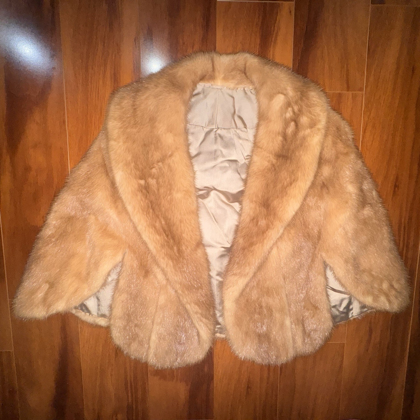 Vintage 50s 60s Real Mink Fur Capelet Stole Shawl Collar Honey Brown Wrap Cape
