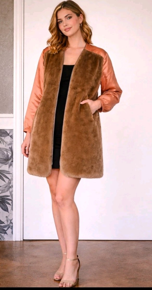 Vintage 60s 70s Faux Fur Coat Oleg Cassini Mod Knee Length Jacket Size 46