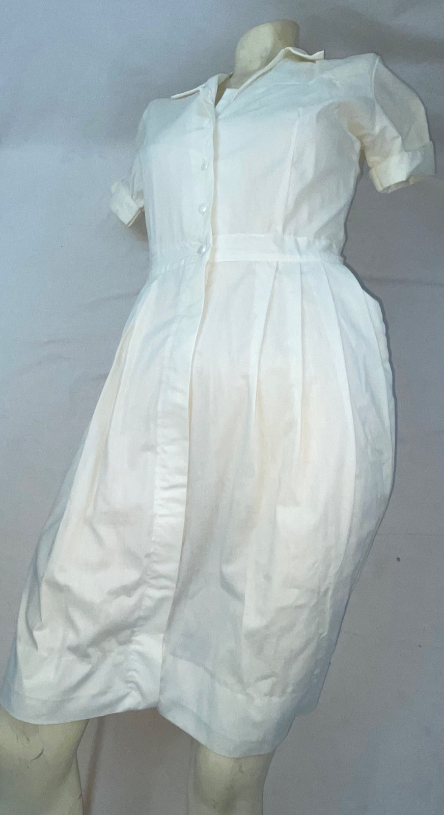 VTG 60S WOMENS WHITE BUTTON FRONT NURSES HOSPITAL ORDERLY WAITRESS UNIFORM DRESS