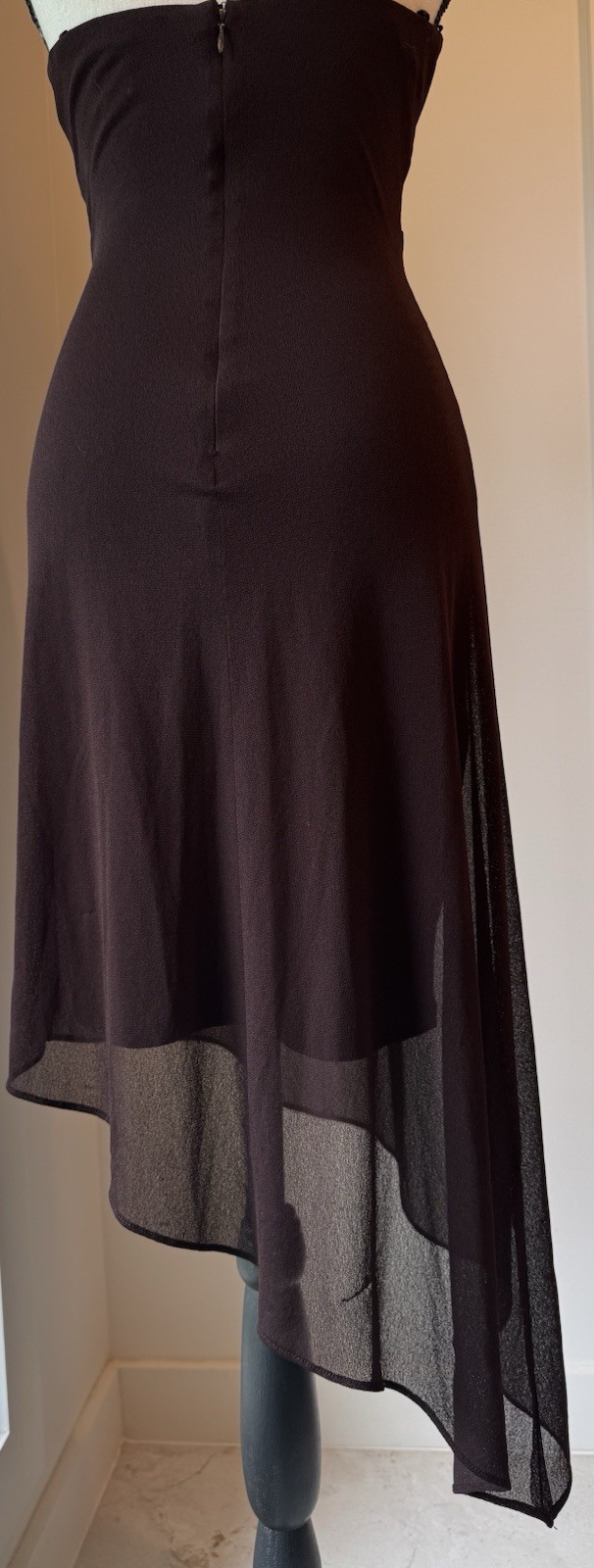 Cache Brown Halter Twist Front Handkerchief Hem Cocktail Dress Sz 2 Y2K USA