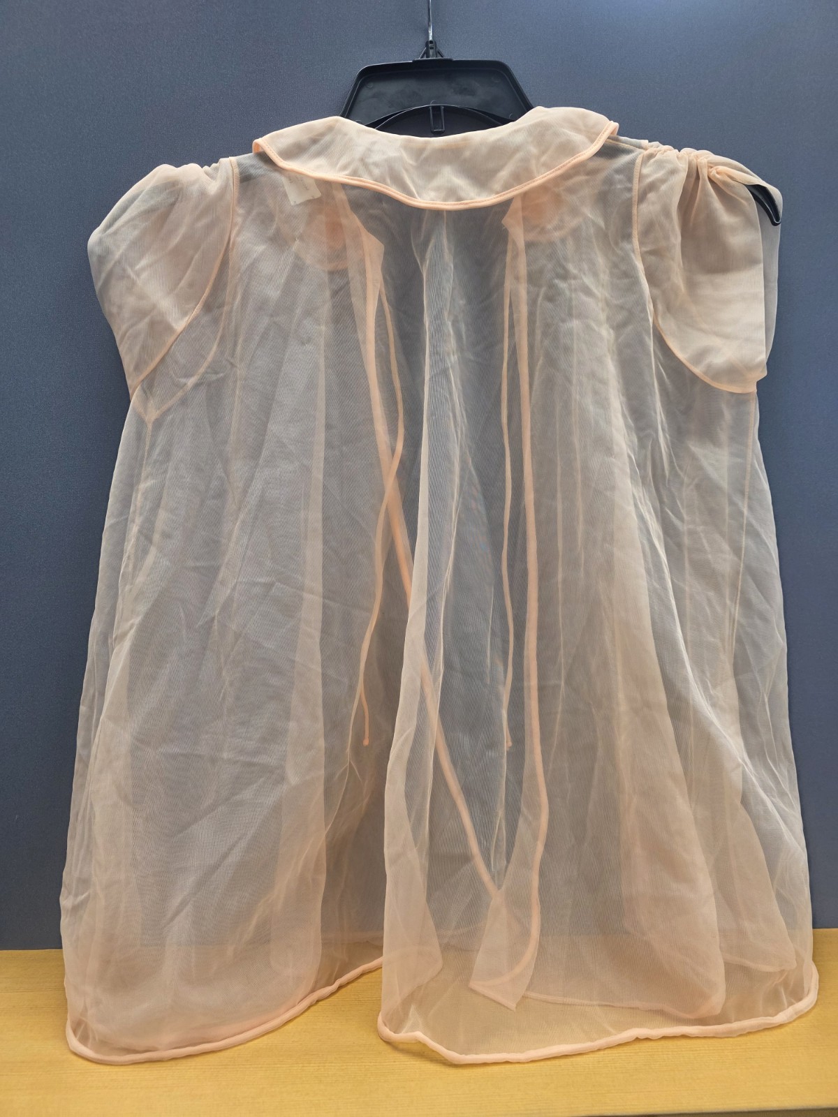 Vtg Babydoll Peignoir Set Peach Pandora Lingerie Robe Chiffon Sheer 100% Nylon