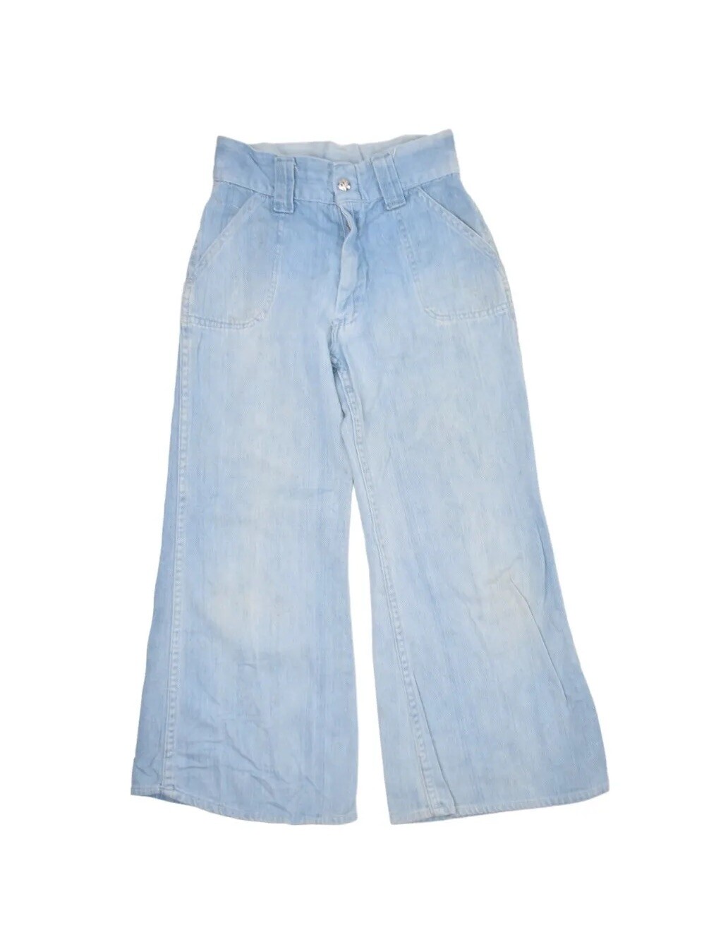 Vintage Bell Bottom Jeans Womens 24×22 Flare Light Wash Crop Little Miss Holly