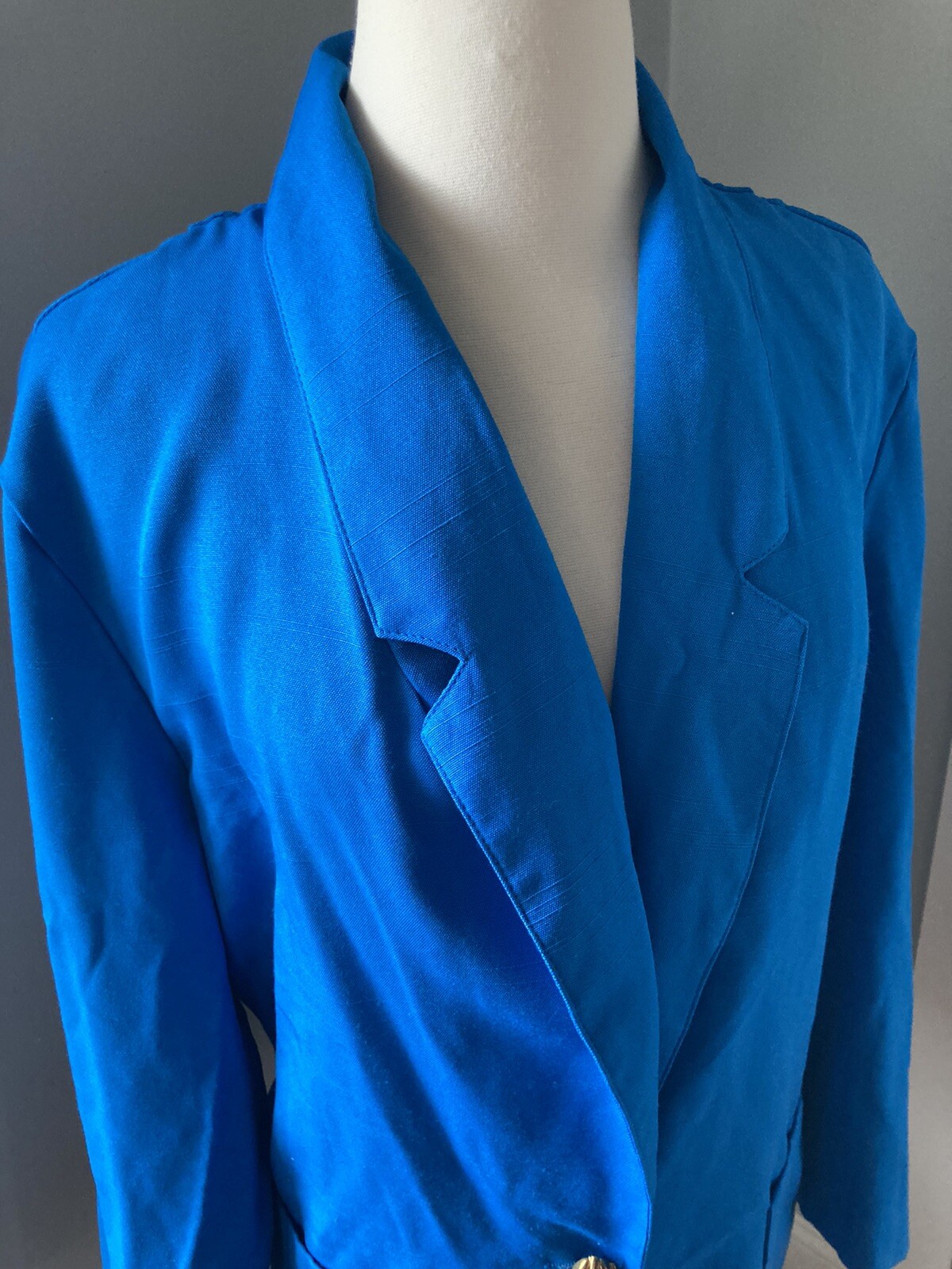 16 Blue Blazer Classic 80s Rayon jacket 1-button Notched collar blazer pockets