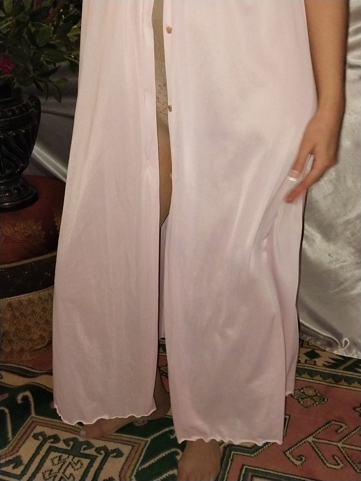 VTG Silky Nylon Pink Sissy Layer Ruffles Sleep nightie robe LONG 50S P/S 36&Prime; NEW