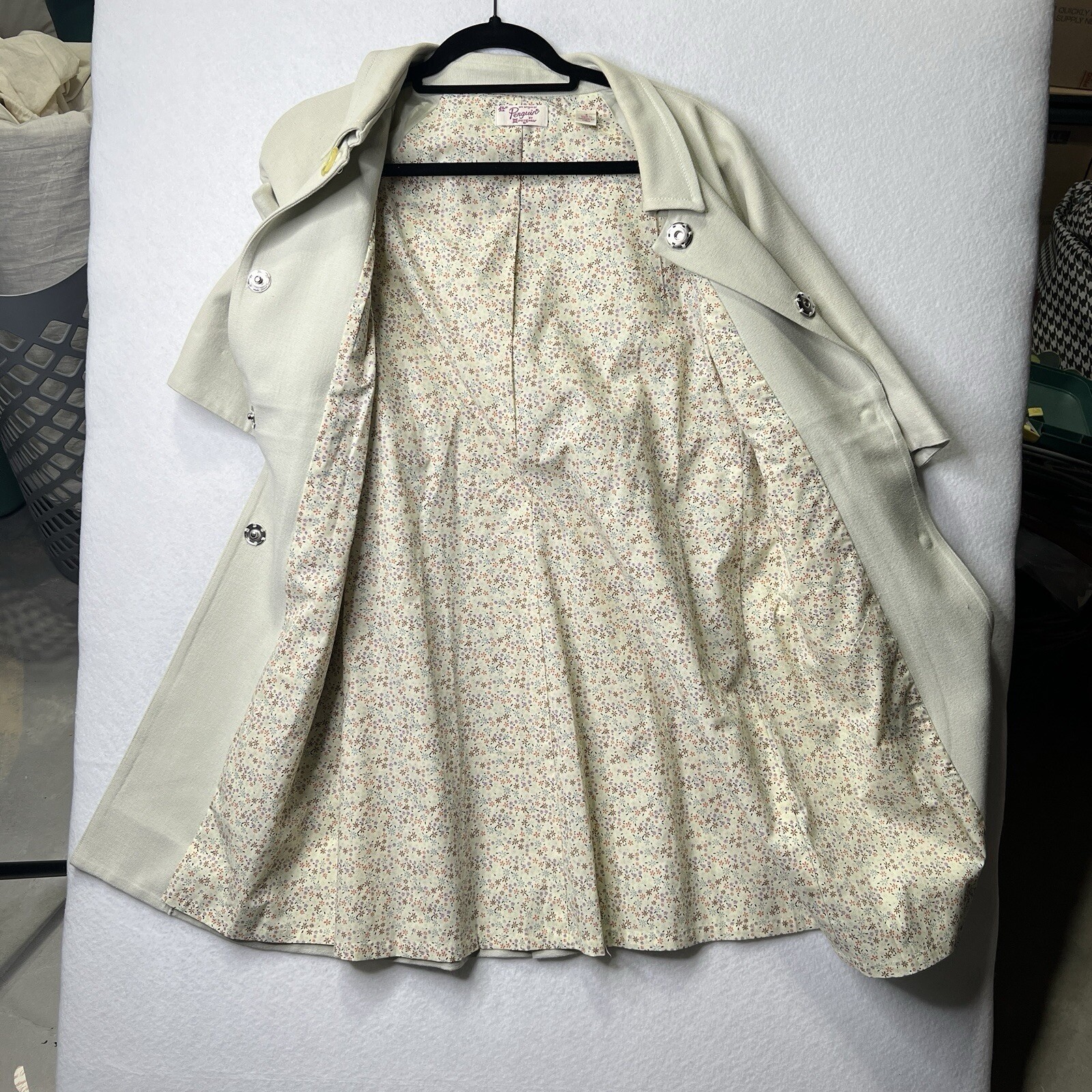 Original Penguin Silk Wool Cotton Zip Coat Jacket Cream Floral Lined Sz 4 Prep