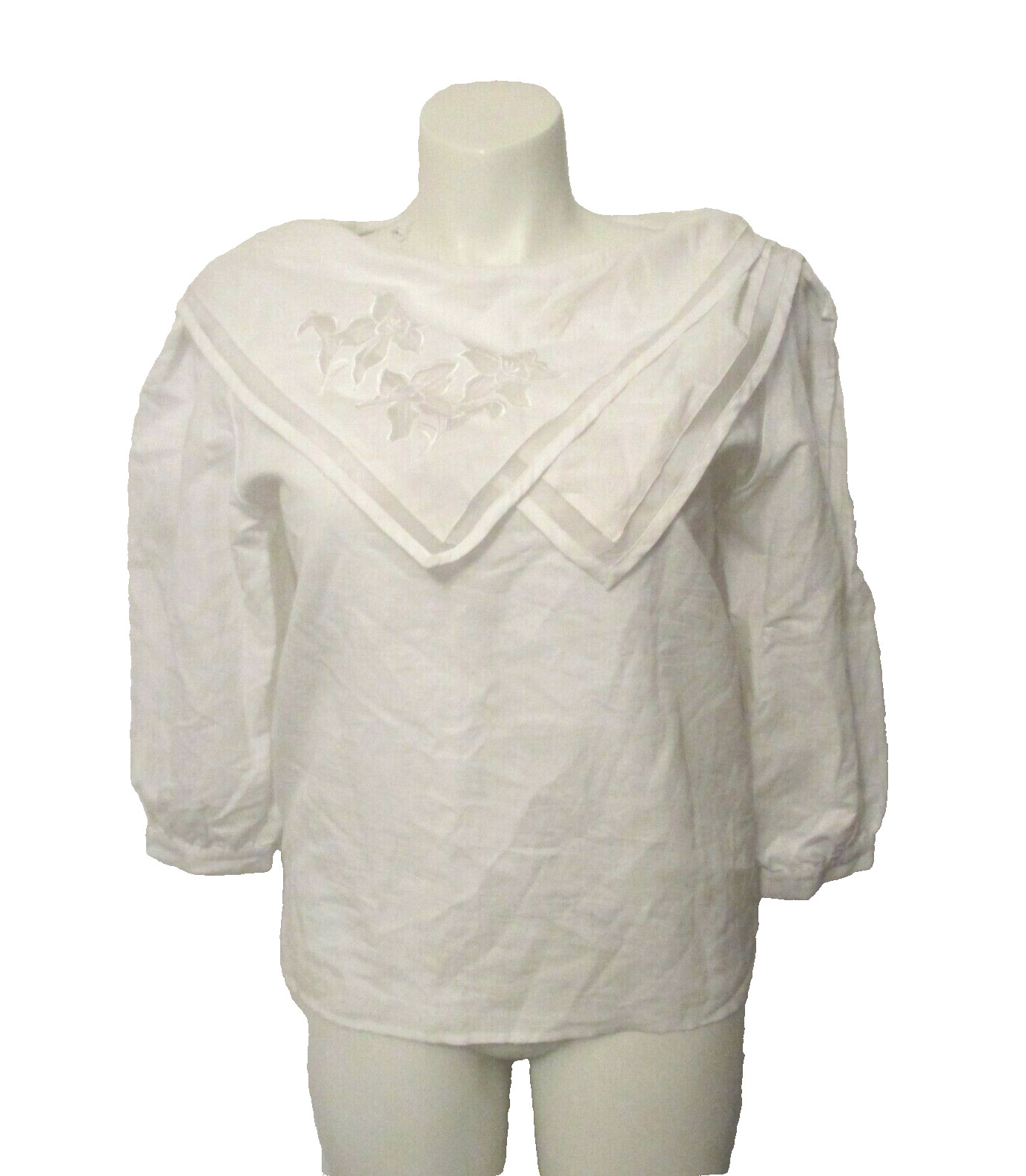 NWT Josephine White 3/4 Sleeve Asymmetric Embroidered Collar Pullover Blouse 14