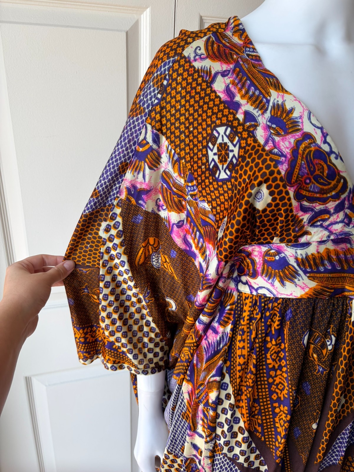 Vintage 70&rsquo;s Colorful Pattern Kaftan Maxi Dress