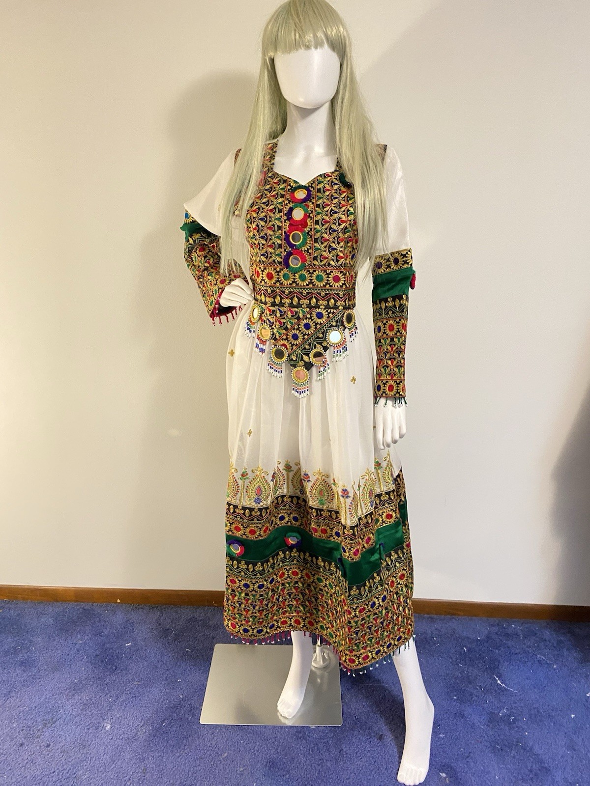 Spectacular Vintage Heavily Embroidered , Beaded And Mirrored Dress C1970’s